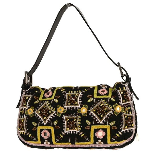 Fendi Black Canvas Beads Baguette Handbag 134788 - Picture 2 of 10